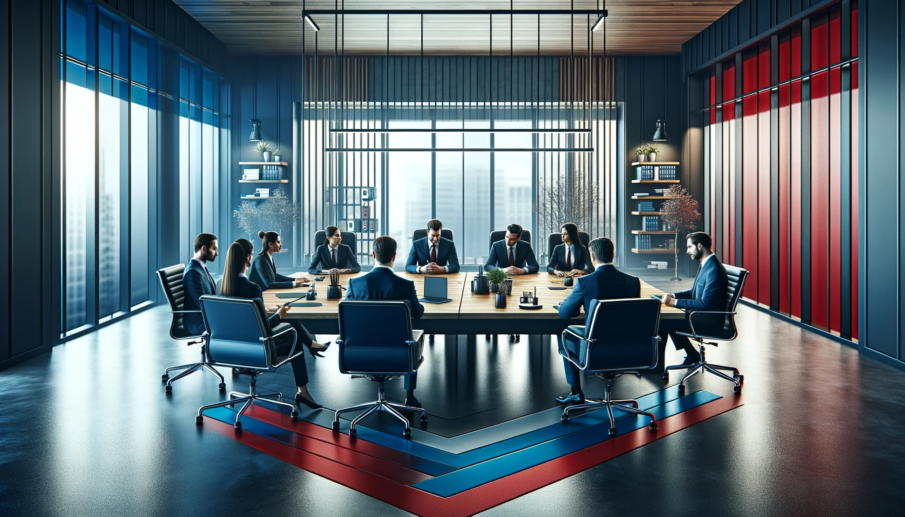 A realistic photo in a widescreen aspect ratio depicting the office of a CFO of a distribution company, focusing on a meeting with the financial team