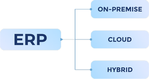 3 types of ERP systems   Cloud vs. On Premise vs. Hybrid.  